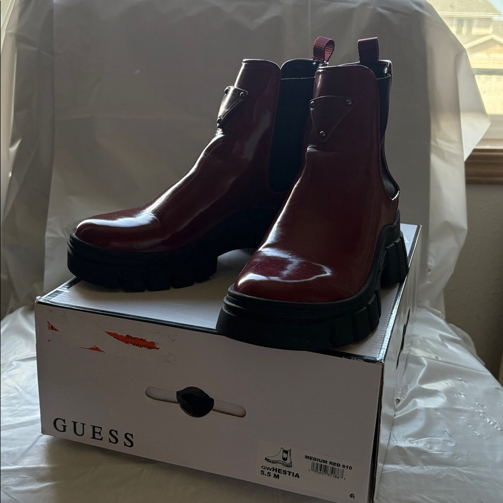 Guess Dark Red Ankle Boots